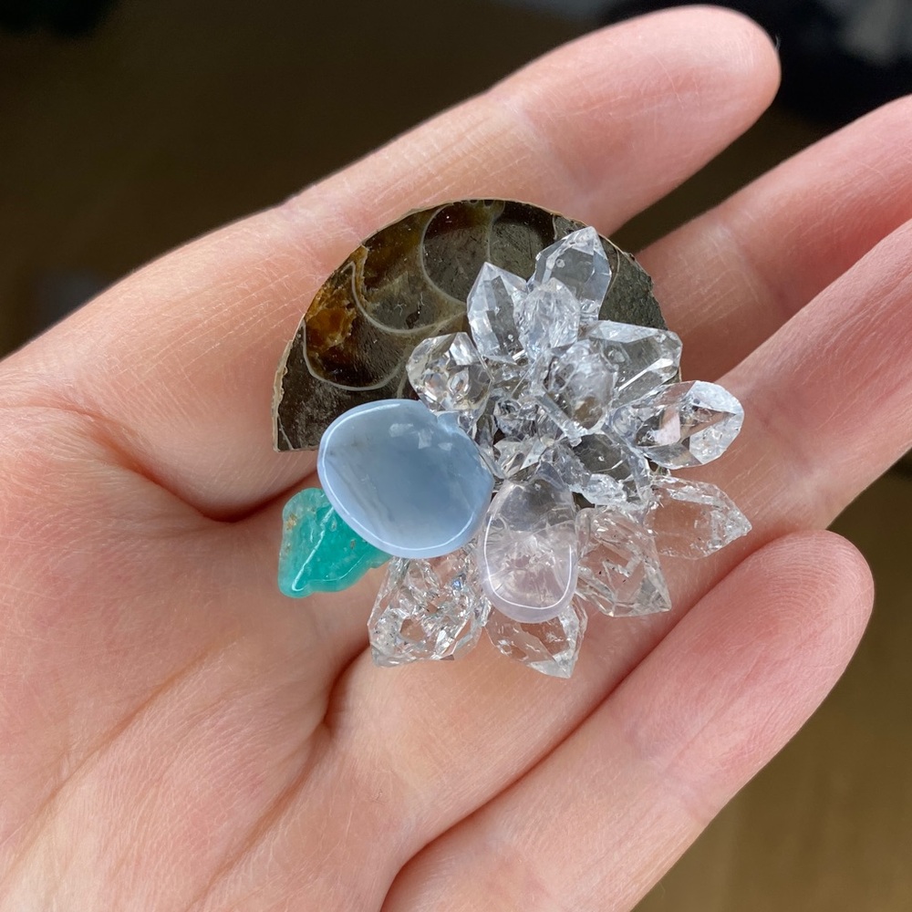 Crystal Cluster Statement Ring With Blue And Gree… - image 3